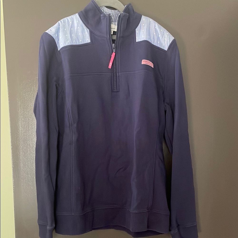 Navy Quarter-Zip Pullover with Light Blue Accents